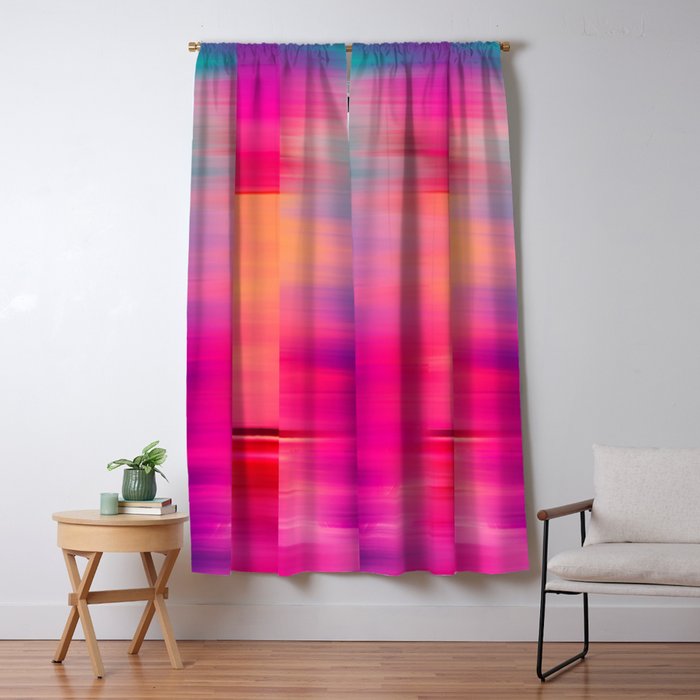 Abstract modern art pink violet teal brushstrokes Window Curtain Gallery Image 1