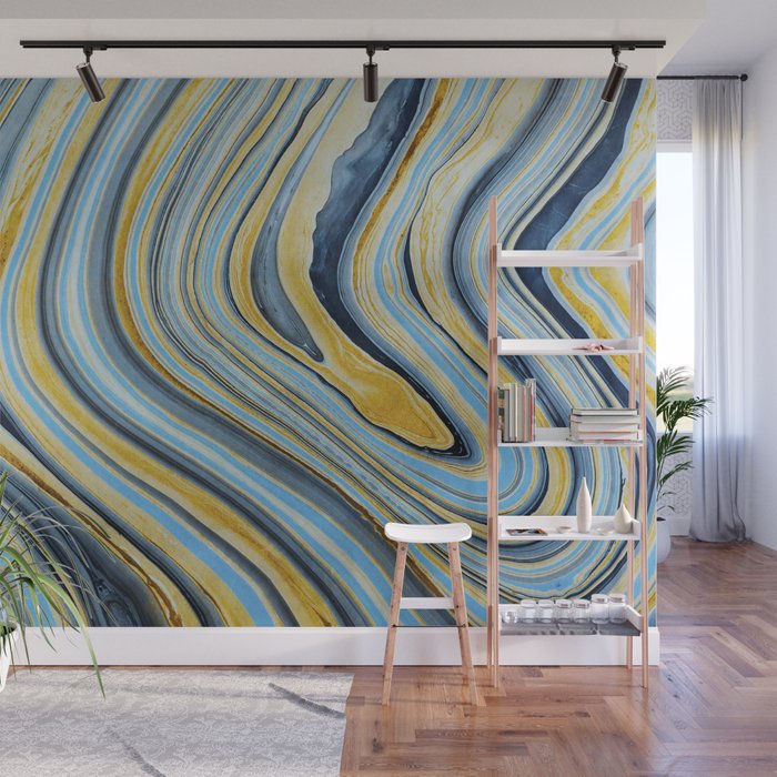 Blue marbled waves Wall Mural Gallery Image 1