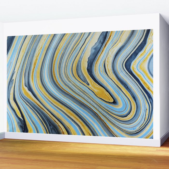 Blue marbled waves Wall Mural Gallery Image 2