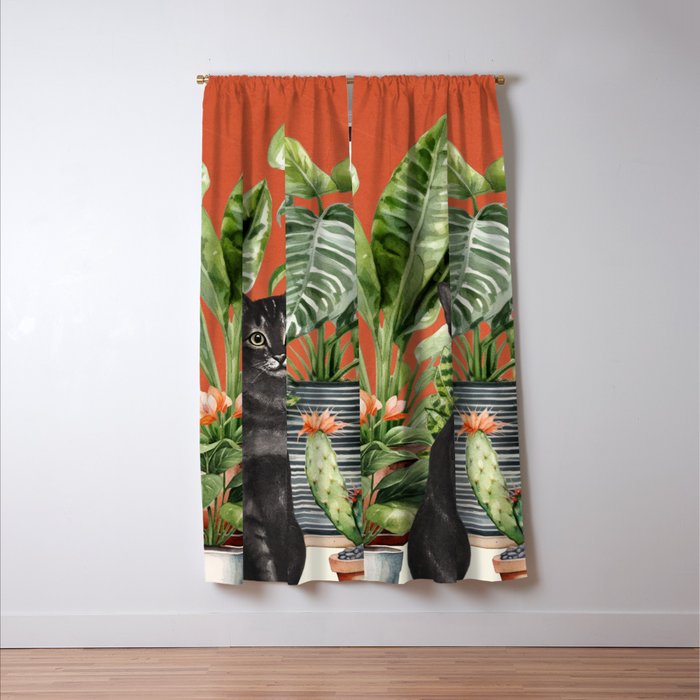 Black Cat And House Plants 3 Window Curtain Gallery Image 3