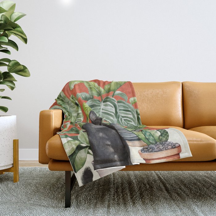 Black Cat And House Plants 3 Throw Blanket Gallery Image 1