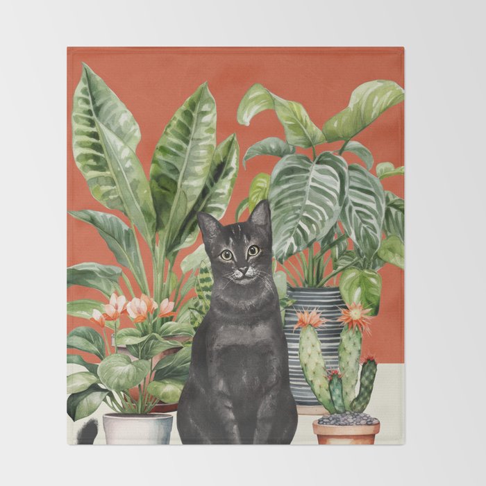 Black Cat And House Plants 3 Throw Blanket Gallery Image 2