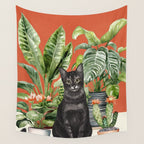 Black Cat And House Plants 3 Wall Tapestry Gallery Image 4