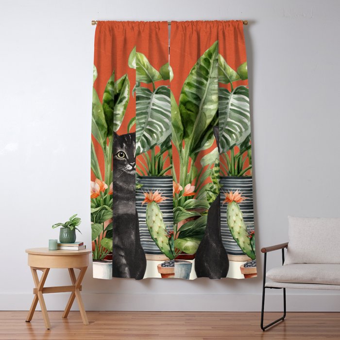 Black Cat And House Plants 3 Window Curtain Gallery Image 5