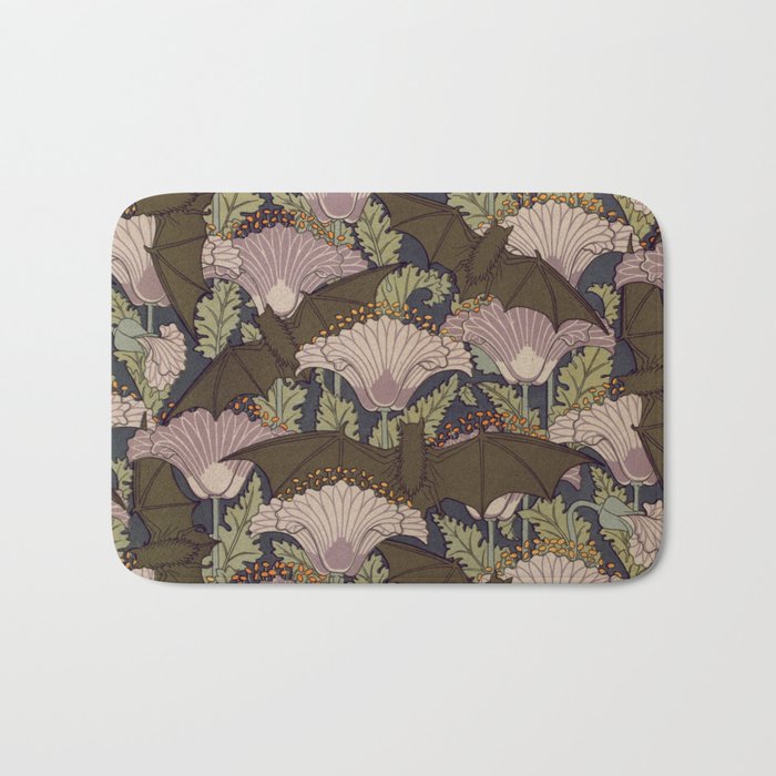 Vintage Art Deco Bat and Flowers Bath Mat Gallery Image 1
