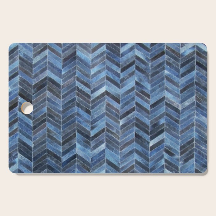 Blue cowhide patchwork geometric chevron Cutting Board Gallery Image 1