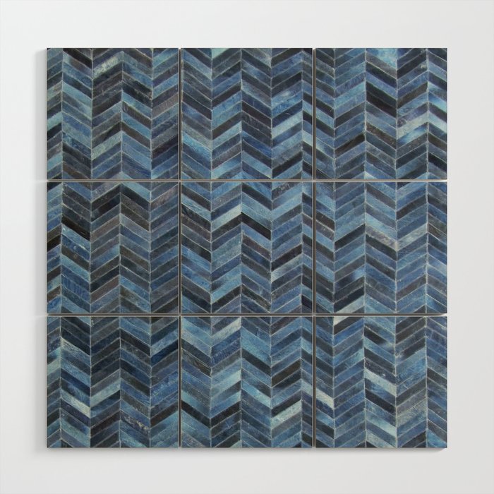 Blue cowhide patchwork geometric chevron Wood Wall Art Gallery Image 1