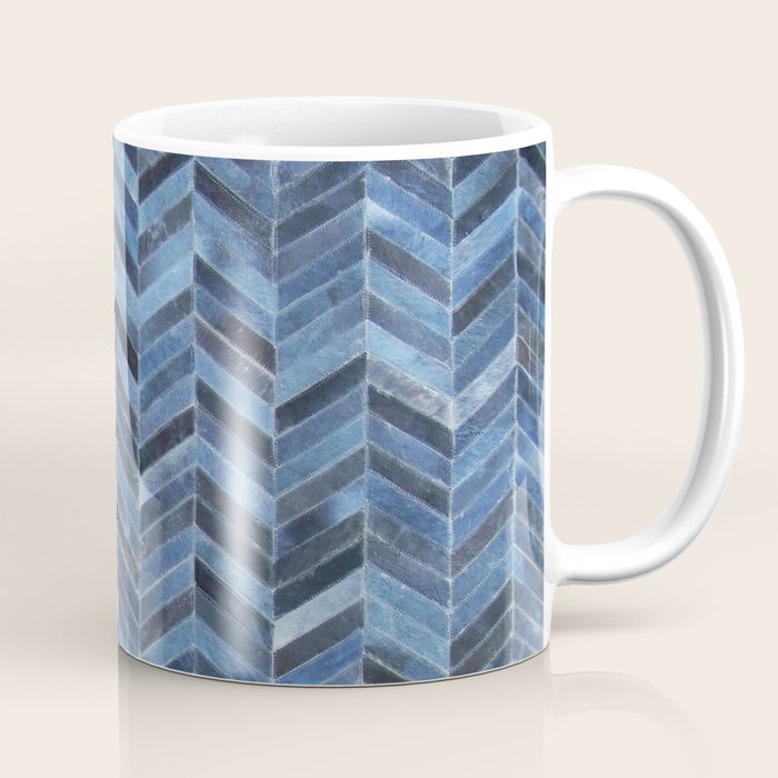 Blue cowhide patchwork geometric chevron Coffee Mug Gallery Image 1