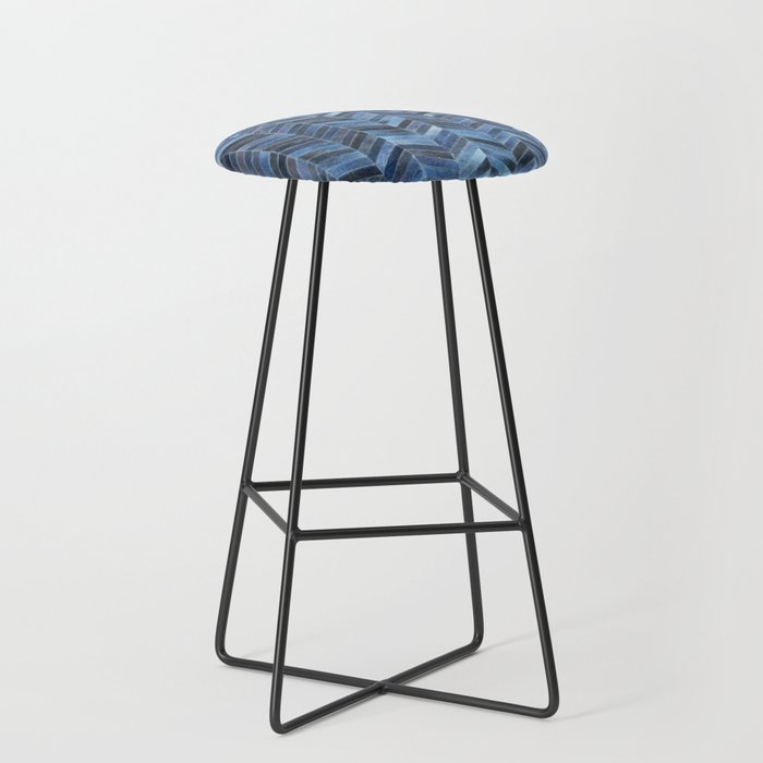 Blue cowhide patchwork geometric chevron Stool Gallery Image 1