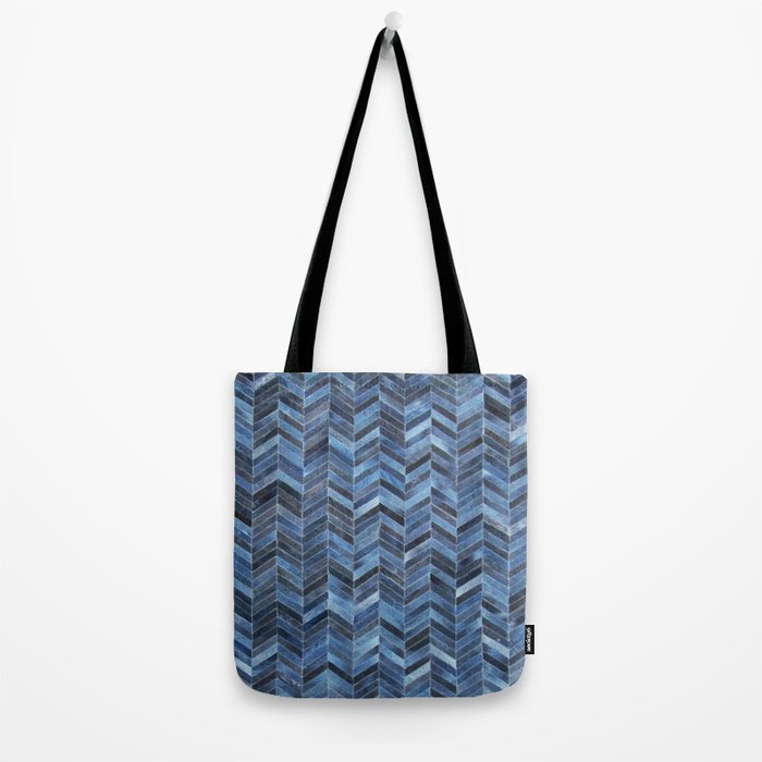 Blue cowhide patchwork geometric chevron Tote Bag Gallery Image 2