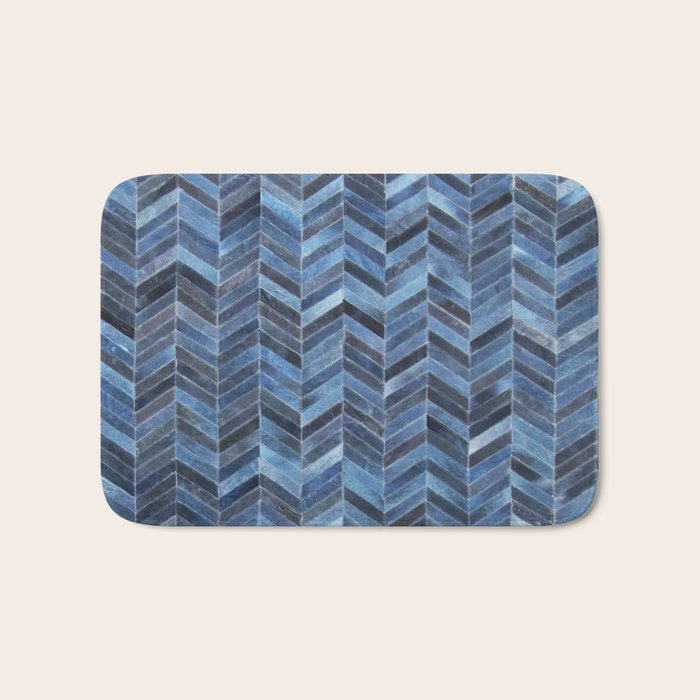 Blue cowhide patchwork geometric chevron Bath Mat Gallery Image 1