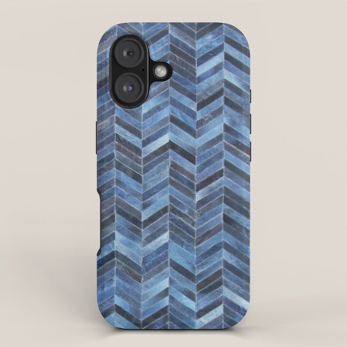 Blue cowhide patchwork geometric chevron iPhone Case Gallery Image 1