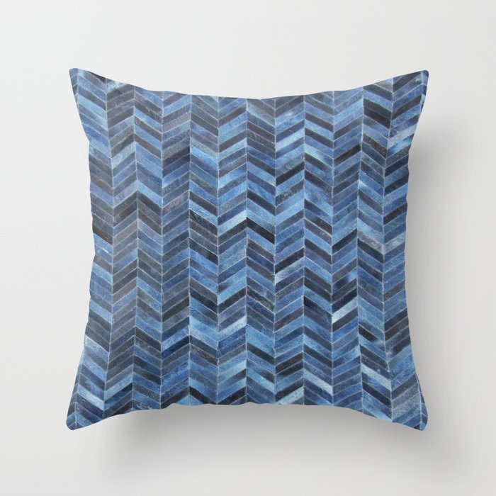 Blue cowhide patchwork geometric chevron Throw Pillow Gallery Image 6