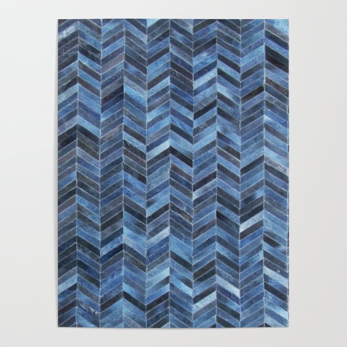 Blue cowhide patchwork geometric chevron Poster Gallery Image 4