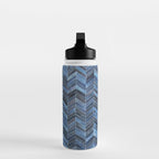 Blue cowhide patchwork geometric chevron Water Bottle Gallery Image 3