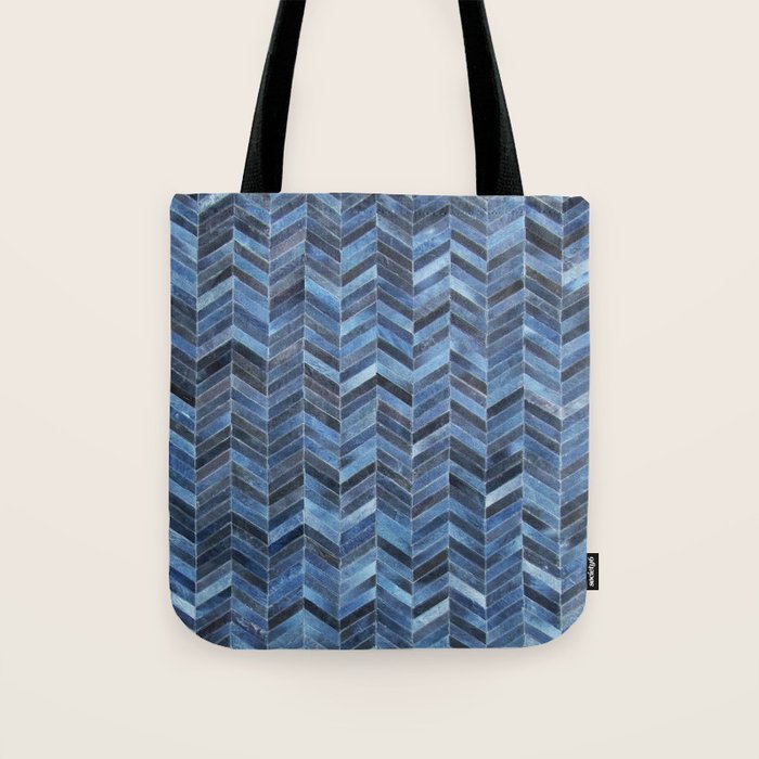 Blue cowhide patchwork geometric chevron Tote Bag Gallery Image 1