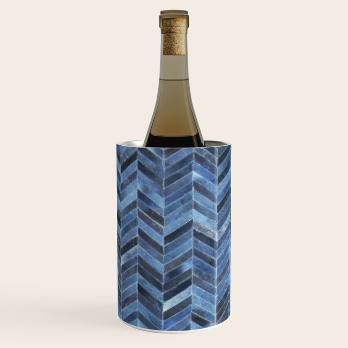 Blue cowhide patchwork geometric chevron Wine Chiller Gallery Image 3
