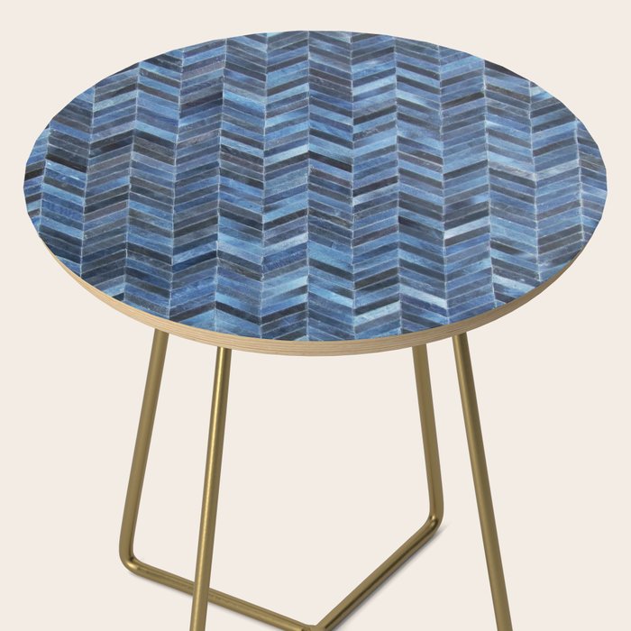 Blue cowhide patchwork geometric chevron Side Table Gallery Image 2