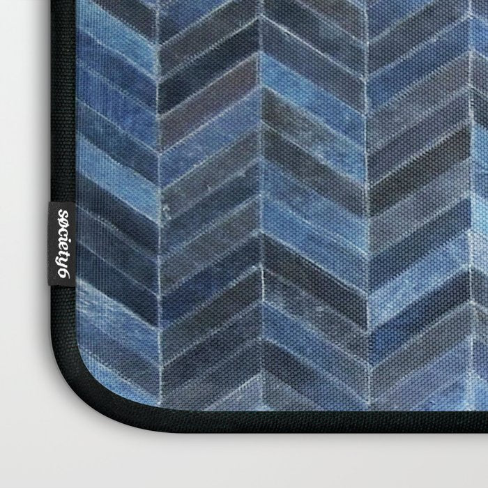 Blue cowhide patchwork geometric chevron Laptop Sleeve Gallery Image 3