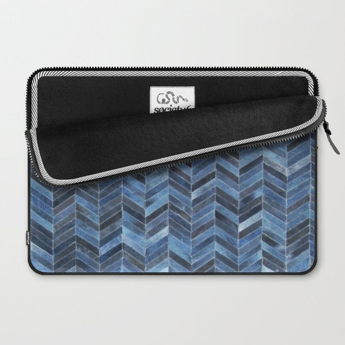 Blue cowhide patchwork geometric chevron Laptop Sleeve Gallery Image 2