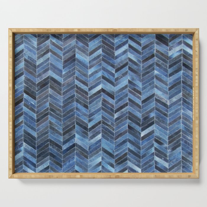 Blue cowhide patchwork geometric chevron Serving Tray Gallery Image 1