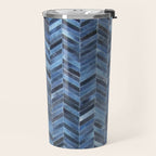 Blue cowhide patchwork geometric chevron Travel Mug Gallery Image 2