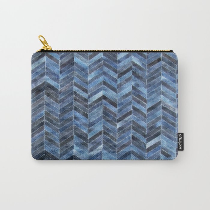Blue cowhide patchwork geometric chevron Carry All Pouch Gallery Image 1