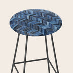 Blue cowhide patchwork geometric chevron Stool Gallery Image 2