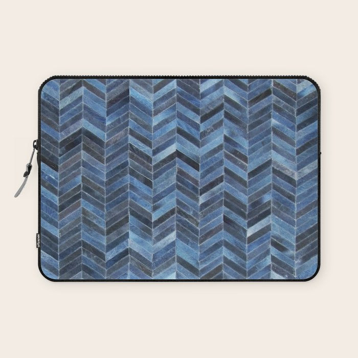 Blue cowhide patchwork geometric chevron Laptop Sleeve Gallery Image 1
