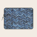 Blue cowhide patchwork geometric chevron Laptop Sleeve Gallery Image 1