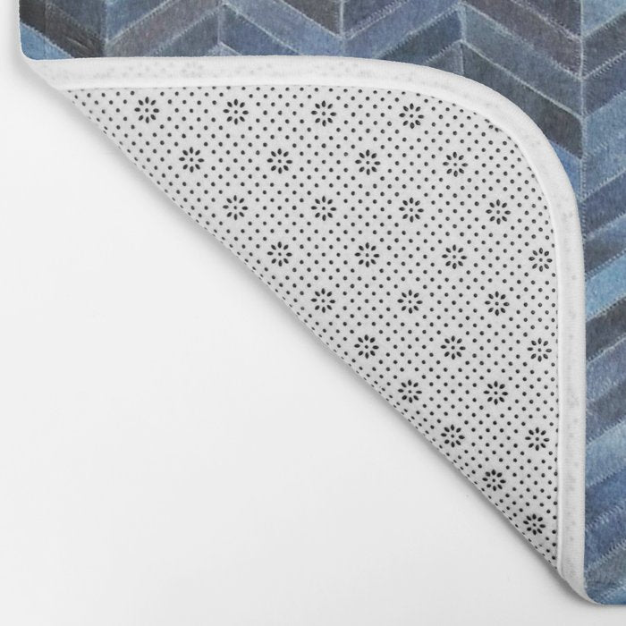 Blue cowhide patchwork geometric chevron Bath Mat Gallery Image 2