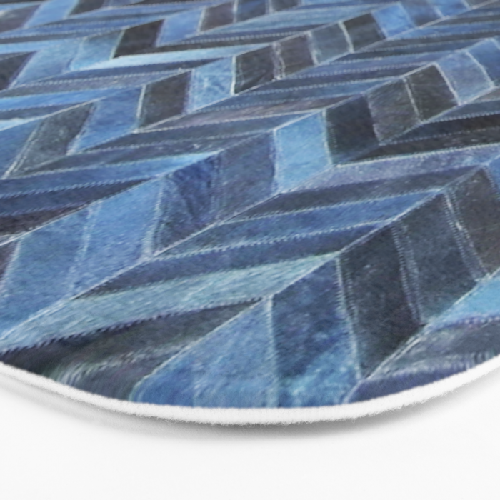 Blue cowhide patchwork geometric chevron Bath Mat Gallery Image 3