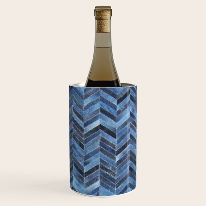 Blue cowhide patchwork geometric chevron Wine Chiller Gallery Image 1