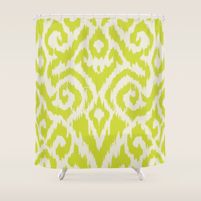 Chartreuse Ikat classic mid century Shower Curtain Gallery Image 1