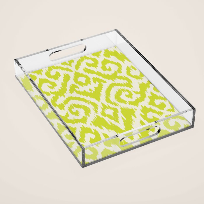Chartreuse Ikat classic mid century Acrylic Tray Gallery Image 1