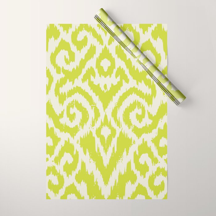 Chartreuse Ikat classic mid century Wrapping Paper Gallery Image 1