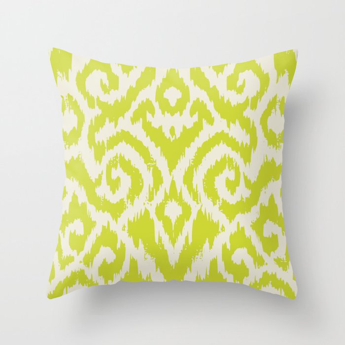 Chartreuse Ikat classic mid century Throw Pillow Gallery Image 1