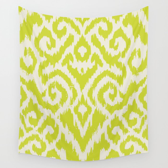 Chartreuse Ikat classic mid century Wall Tapestry Gallery Image 4