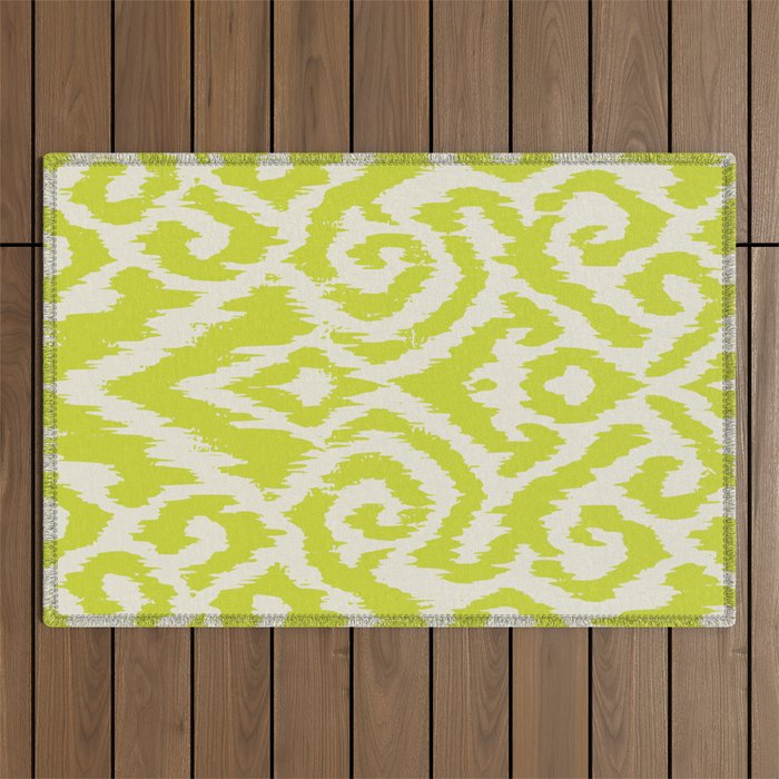 Chartreuse Ikat classic mid century Outdoor Rug Gallery Image 1