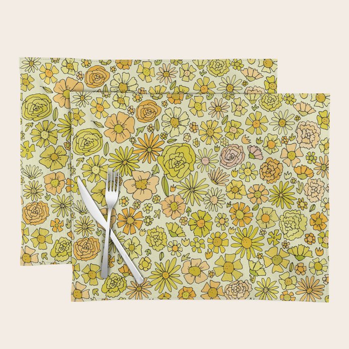 retro flower power wallpaper dreams // art by surfy birdy Placemat Gallery Image 1