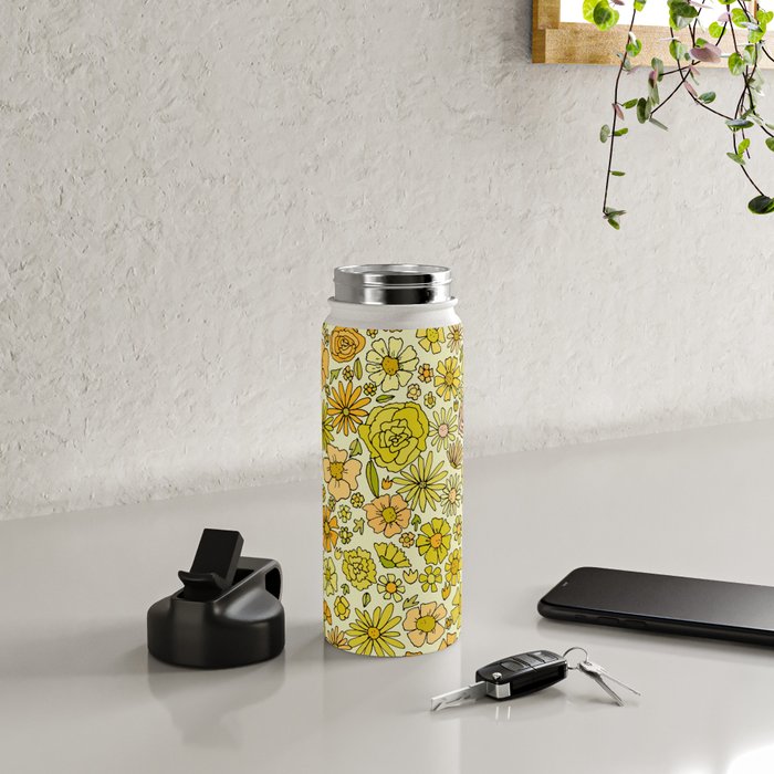 retro flower power wallpaper dreams // art by surfy birdy Water Bottle Gallery Image 4