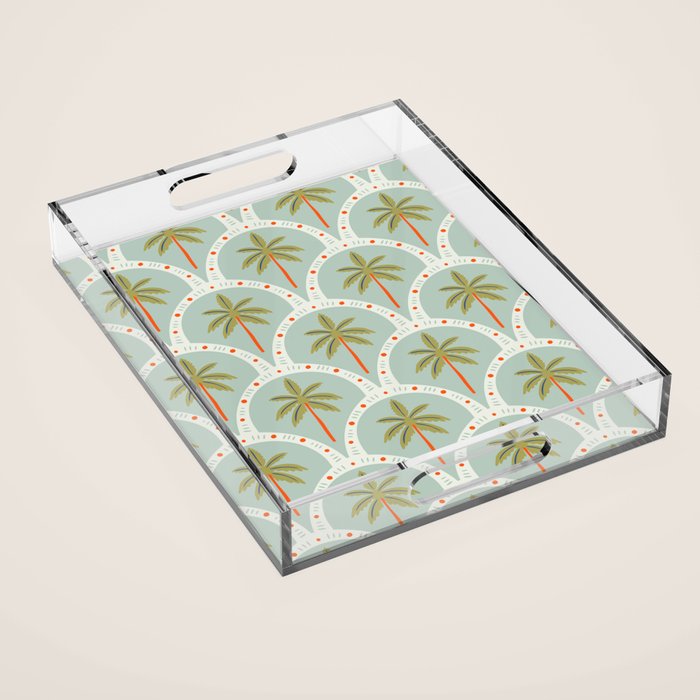 Vintage summer palm tree art pattern Acrylic Tray Gallery Image 1