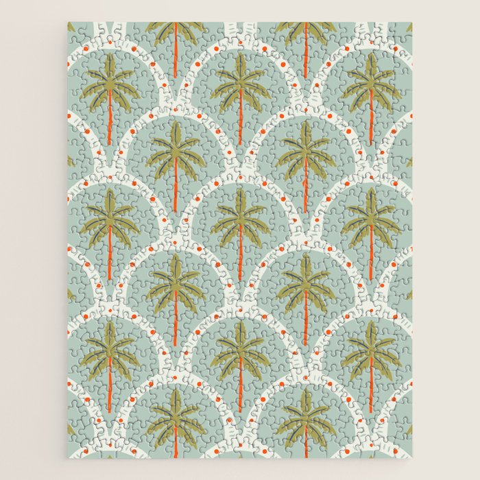 Vintage summer palm tree art pattern Jigsaw Puzzle Gallery Image 1