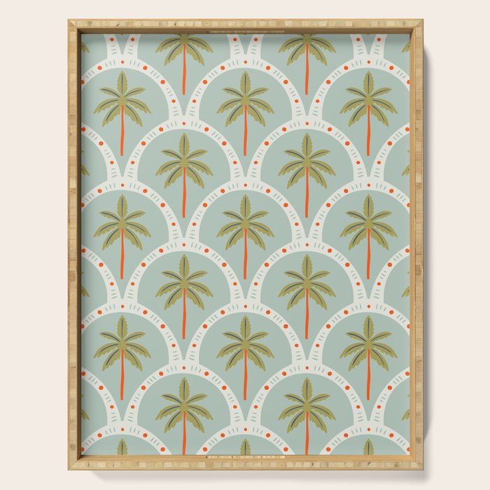 Vintage summer palm tree art pattern Serving Tray Gallery Image 1