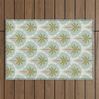 Vintage summer palm tree art pattern Outdoor Rug Gallery Image 1