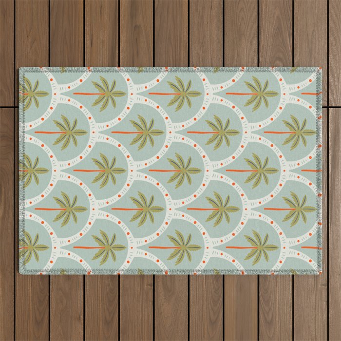 Vintage summer palm tree art pattern Outdoor Rug Gallery Image 1