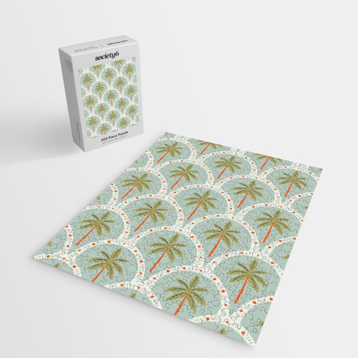 Vintage summer palm tree art pattern Jigsaw Puzzle Gallery Image 2