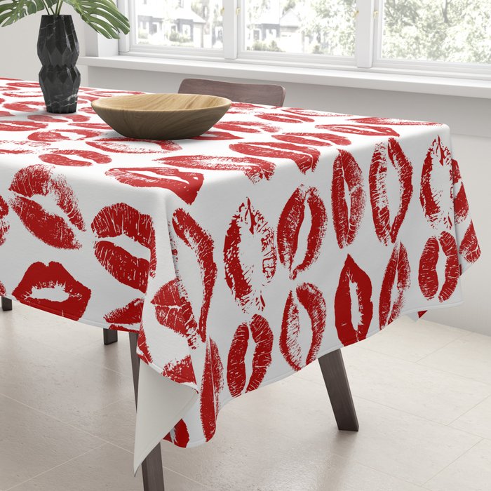 red lipstick kisses Tablecloth Gallery Image 3