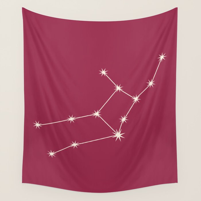 Virgo Zodiac Star Constellation Line Art Pink Wall Tapestry Gallery Image 4
