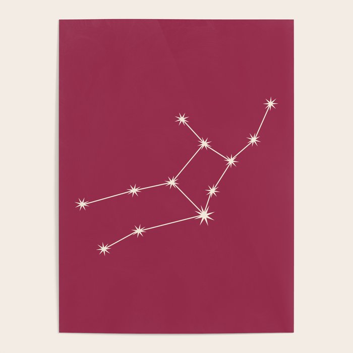 Virgo Zodiac Star Constellation Line Art Pink Poster Gallery Image 4